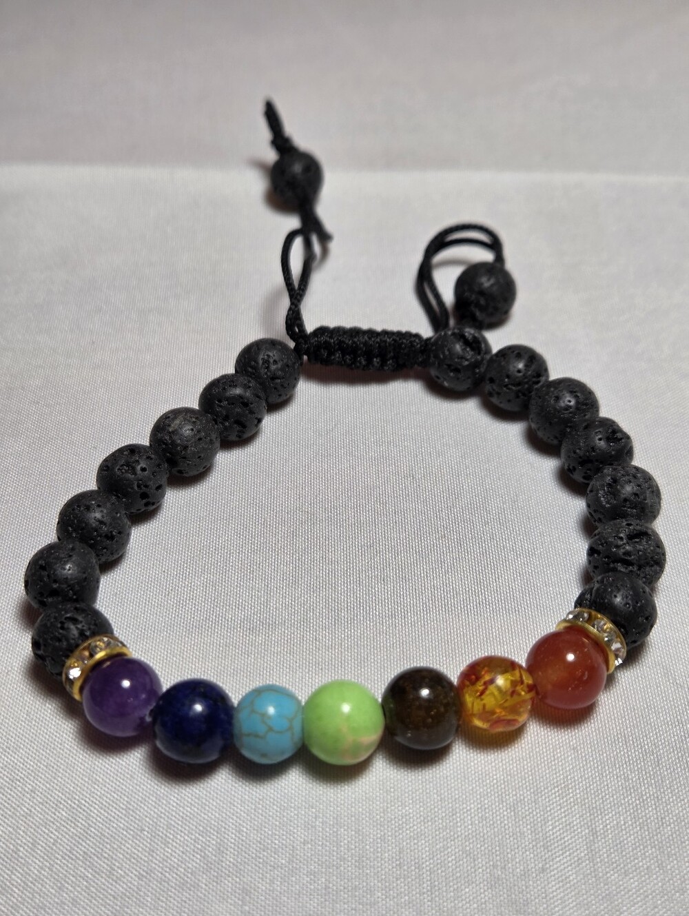 New Black Lava Bead Bracelet with Colorful Chakra Stones 10mm Beads